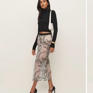 Reformation Sheer Black and Cream Floral Maxi Skirt